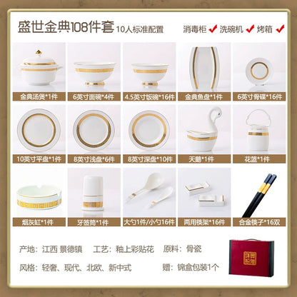 Fine Bone China Dinnerware Sets Home Kitchen Luxury Guests Wedding Tableware Set Gold Plates Jogo De Jantar Dinnerware Sets