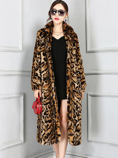 Nerazzurri Autumn Winter Long Thick Warm Colorful Leopard Print Fluffy Faux Fur Coat Women Stand Collar Luxury Furry Overcoat