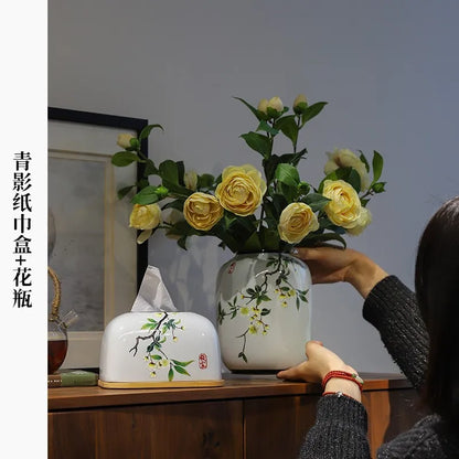 Chinese ceramic vase ornament, living room entrance floral art, home hydroponics creative simple round housewarming gift flower