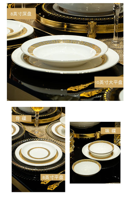 Fine Bone China Dinnerware Sets Home Kitchen Luxury Guests Wedding Tableware Set Gold Plates Jogo De Jantar Dinnerware Sets