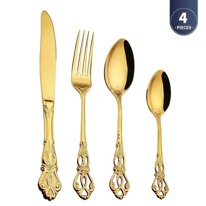 Golden Stainless Steel Cutlery Set Royal European Spoon Fork Complete Tableware Retro Design Dishwasher Safe Elegant...