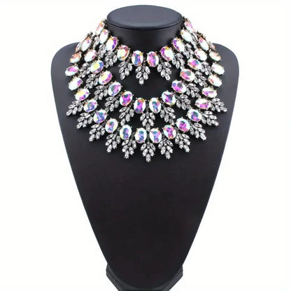 Dvacaman Statement Luxury Bib Rhinestone Choke Necklace for Women,Wedding Party Jewelry Accessories