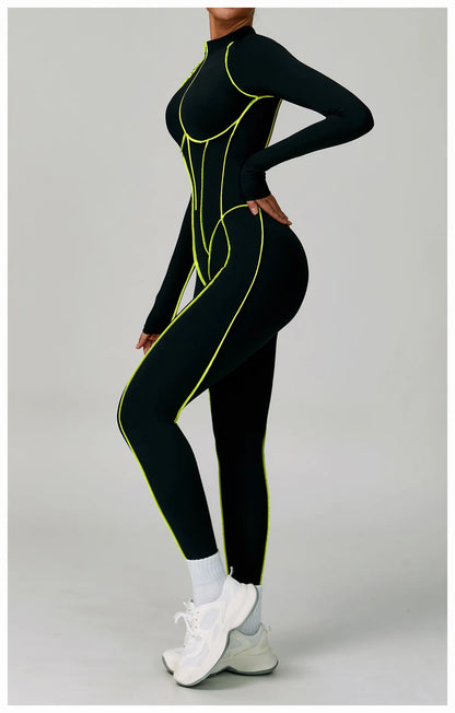 Yoga Bodysuits Women  Breathable Workout Sets Gym Clothes Push Up Fitness Running Sportwear Sexy Zipper Leggings Suit