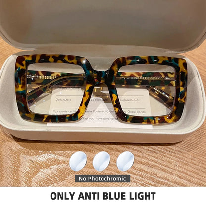BLMUSA Square Photochromic Blue Light Blocking Large Frame Eyeglasses fashion Reading Glasses ladies Prescription Myopia Glasses - Kimlud