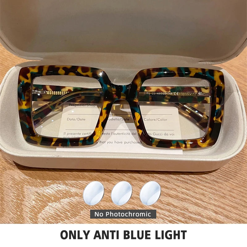 BLMUSA Square Photochromic Blue Light Blocking Large Frame Eyeglasses fashion Reading Glasses ladies Prescription Myopia Glasses - Kimlud