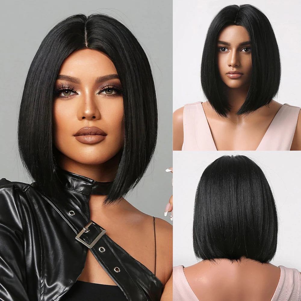 Short straight synthetic wig Ginger Brown Bob wig with straight bangs Ladies Cosplay daily natural high temperature silk wig