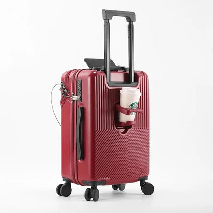 Front Opening Pocket Suitcase Travel Rolling Luggage Aluminum Alloy Trolley ABS+PC Case Bag with Spinner Wheel USB Charging Port