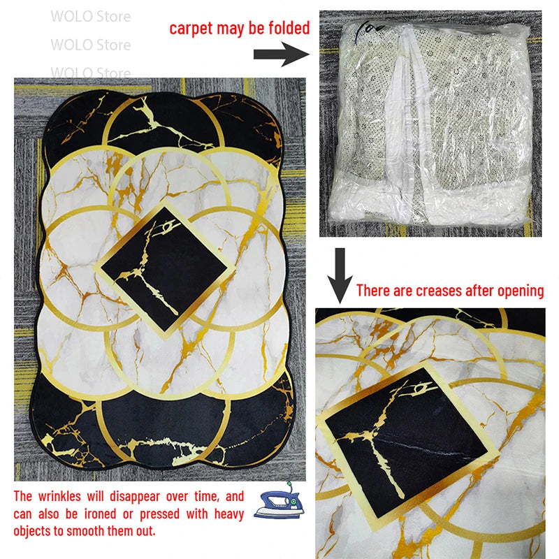 Luxury French Rococo Style Golden Carpet for Living Room Decoration Home Large Area Rugs Dining Room Bedroom Non-slip Floor Mat