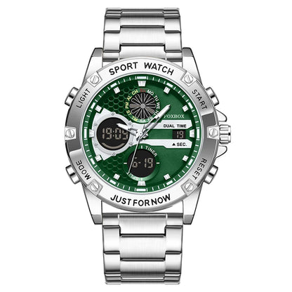 FOXBOX Fashion Men's Luxury Watch Leather Strap Quartz Watches Business Dual Display Waterproof Date Chronograph Man Watch+Box - Kimlud