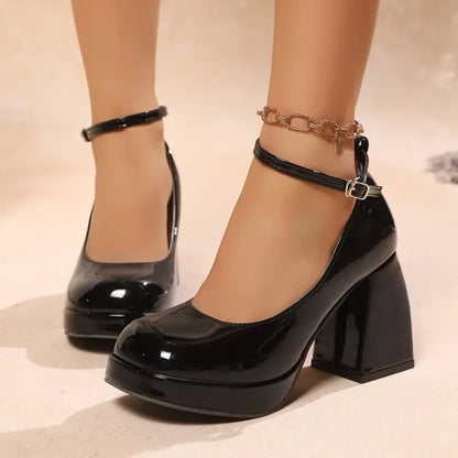 9cm Patent Leather Mary Janes Shoes Women Platform Pumps 2026 Spring Block High Heels Shoes Cosplay Lolita Shoes for Girls