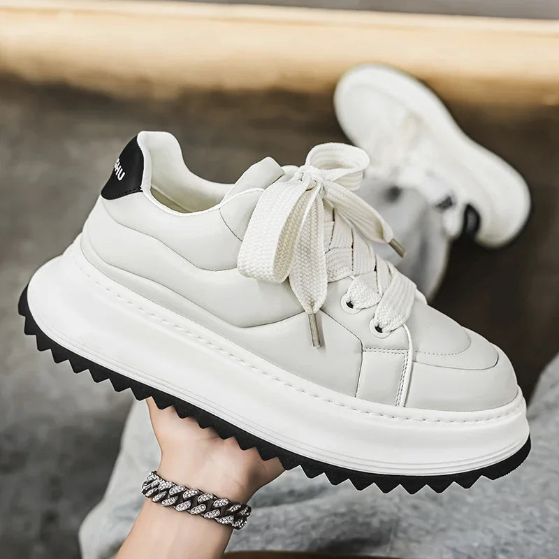 Chunky Sneaker Men Designer Board Shoes Fashion Casual Microfiber Leather Fabric Breathable Height Increased Flat Platform Shoes