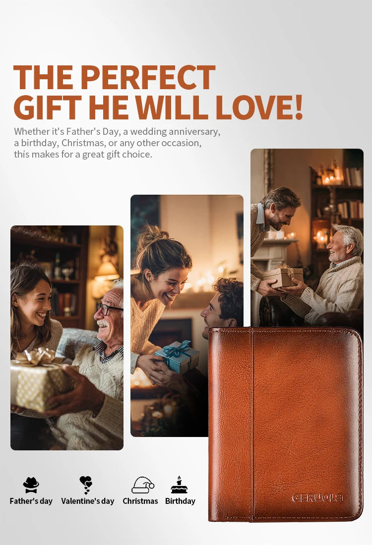Compact Wallet, Made from Top-Grain Brown Leather with a Gradient Finish, Featuring Built-In RFID Protection Against...