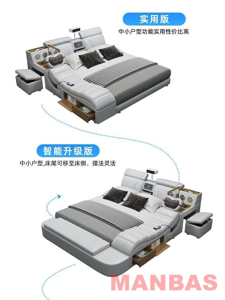 Modern Tech Smart Bed, King/Queen Size Genuine Leather Bed with Projector,USB, Speaker, Luxury Multifunction Bed, All In...