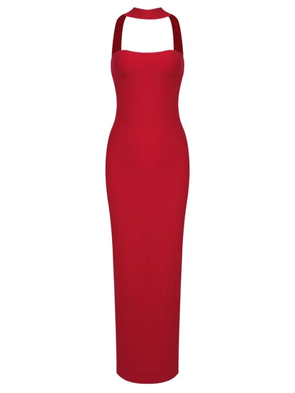 Sexy Sleeveless Halter Bandage Maxi Dresses Women Red White Backless Split Bodycon Dresses Celebrity Evening Party Dress...