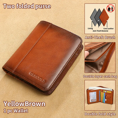 Compact Wallet, Made from Top-Grain Brown Leather with a Gradient Finish, Featuring Built-In RFID Protection Against...