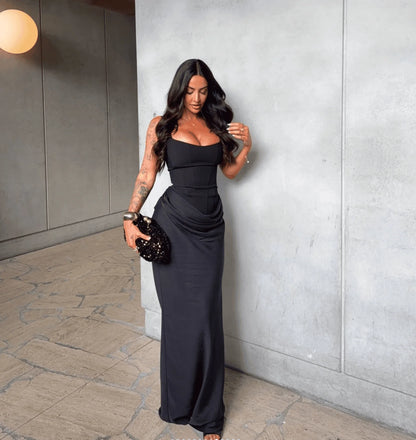 Mingmingxi New Year Sexy Corset Maxi Dress Back Lace Up Women’s Evening Festive Dress Long Black Ball Gown Elegant Prom...