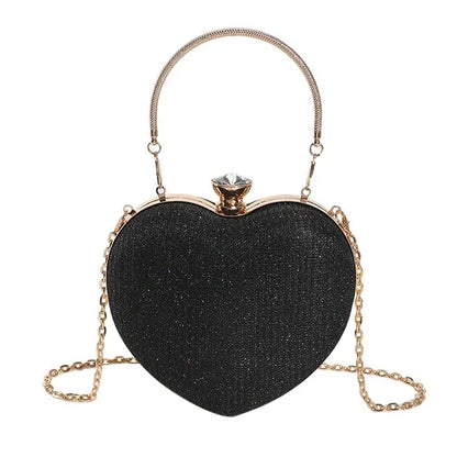 Evening Clutch Bag Women Bag Shiny Handbag Heart Shape Metal Clutches Bag Fashion Chain Shoulder Crossbody Bag Luxury Lady Purse