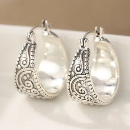 Vintage Copper Material Craftsman Hand Carved Textured Earrings Ornament Earrings, Hoop Earrings