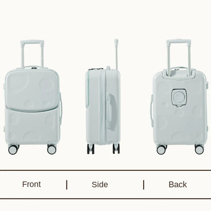 New Suitcase Front Opening Luggage with USB Cup Holder Girl Travel Wheeled Suitcases 18 20 26 Inch Suitcase Trip Cabin Carry-on