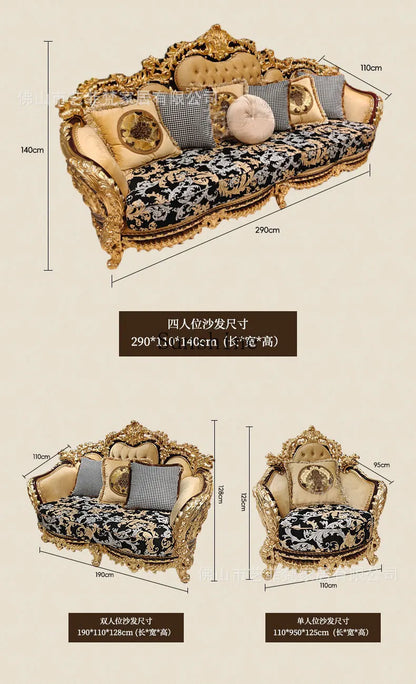 French aristocratic living room furniture European style luxury high-end gold fabric sofa - Kimlud