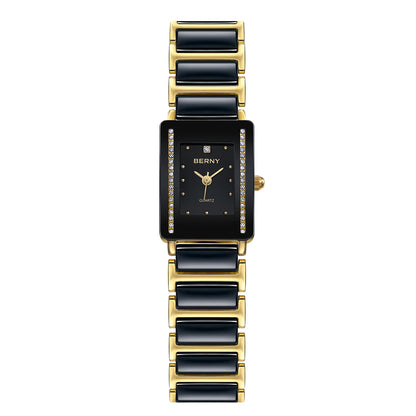 BERNY Ceramics Quartz Women Watch Fashion Rectangle Men/Women Wristwatch Bracelet Luxury Diamon Gold Couple Watches Gift Watches