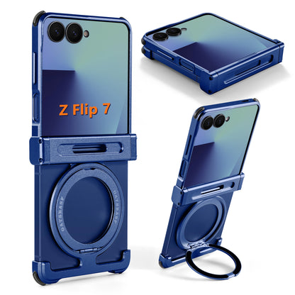 Oatsbasf Metal Frameless Phone Case for Samsung Galaxy Z Flip 7 with Kickstand 360°Rotation Magnetic Shockproof Protective Cover