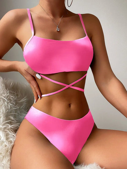 3 Pieces Ombre Lace Up Bikini Swimsuit & Beach Skirt Sexy Swimwear Women 2023 Bathing Swimming Swim Suit Female Summer Beachwear