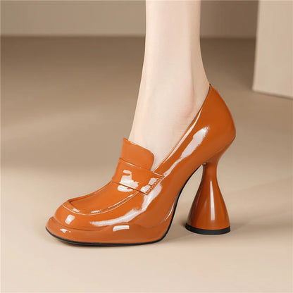 Aucegi New Concise Platform Square Toe Women's Pumps Strange Style Chunky High Heels Orange Non-slip Party Dress Wild Footwear