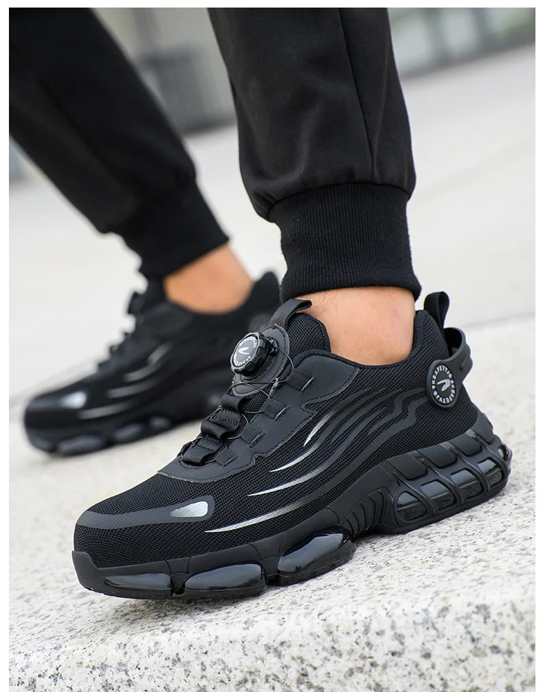 Big Size Men and Women Rotary Buckle Work Safety Shoes Men Air Soft Sole Lightweight Sneakers Protective Fashion Work Shoes