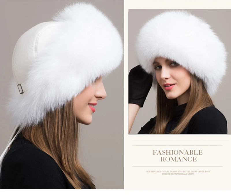 Hot Sale 100% natural Fox Fur Hat Women Cap Thick Fur Cap Winter Warm Hat Female Fashion For Women Hat With Earmuffs Hat...