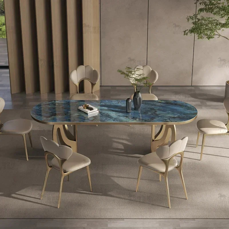 luxury Kitcjen Dining Table Set 6 People Desk legs metal Marble Dining Table Coffee Multifunctional mesa comedor home...