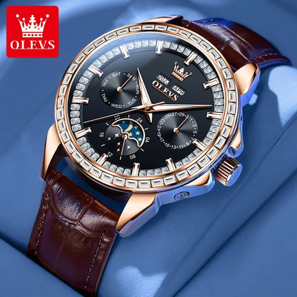 OLEVS 6695 Watch For Men Original Moon Phase Automatic Mechanical Man Watch 30M Waterproof Luminous Week Date Display...