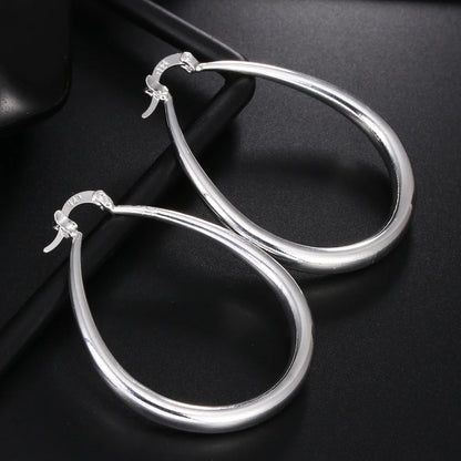 925 Sterling Silver 41MM Smooth Circle Big Hoop Earrings For Women Fashion Party Wedding Accessories Jewelry Christmas...