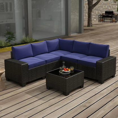 6 Pieces Patio Furniture Set, Outdoor Sectional Set of 6 w/Wide Armrest, Waterproof Wicker Conversation Set for...