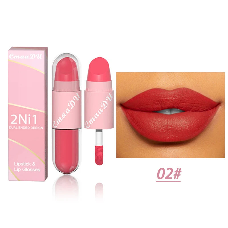 18Color 2 in 1 Sexy Red Brown Matte Liquid Lipstick Double Head Purple Lip Gloss Moisturizer Lasting Waterproof Lip...