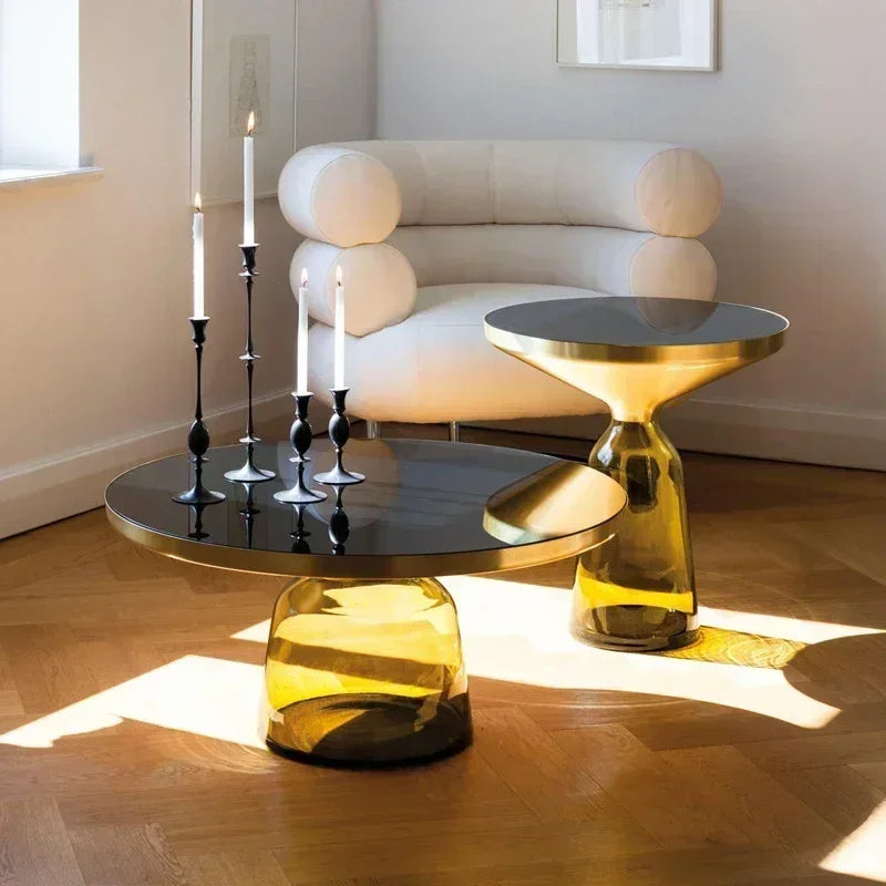 Nordic Creative Glass Round Coffee Table Combination Living Room Reception Side Table Transparent Light Luxury Coffee Tables - Kimlud