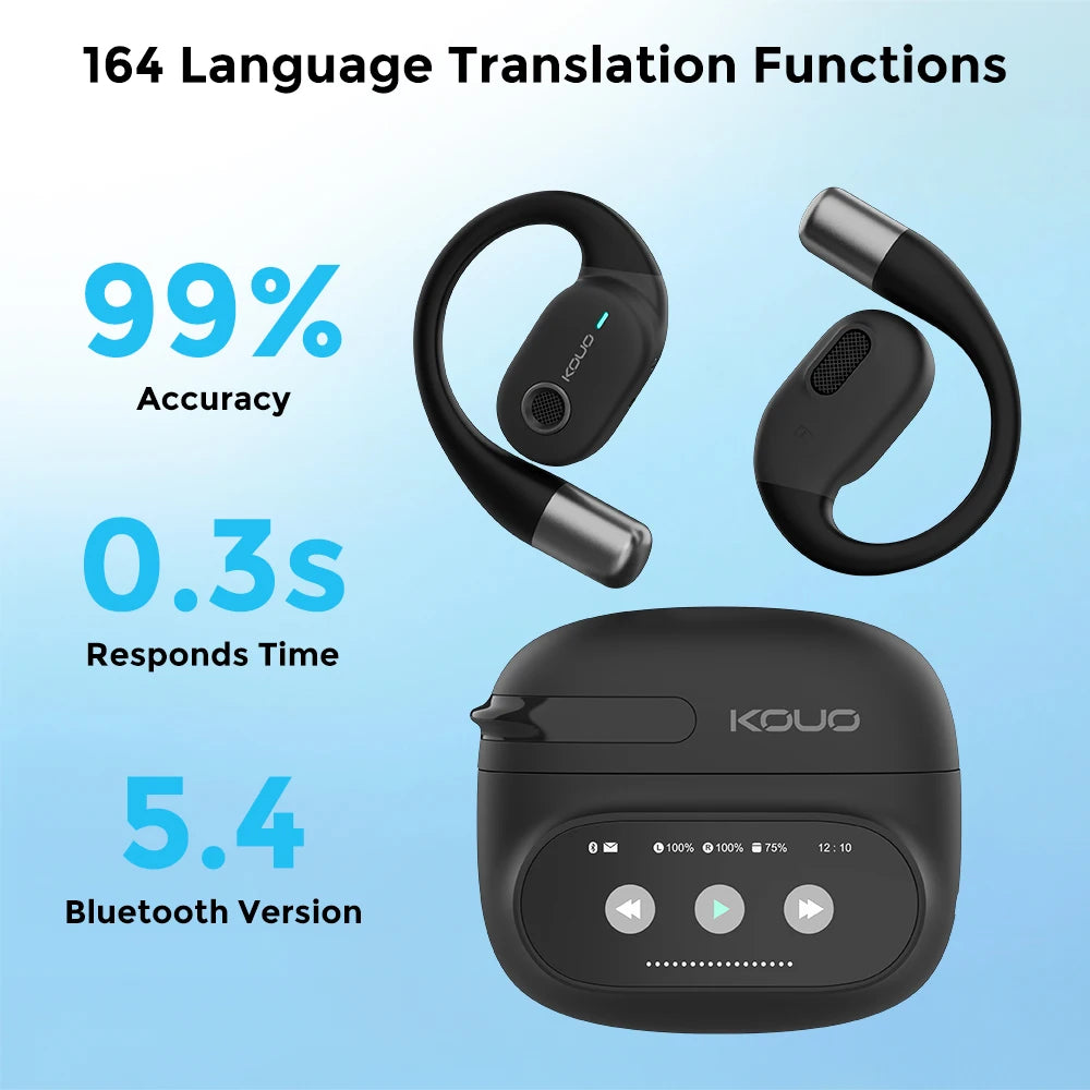 KOUO 800Pro Translation Earphones Lifetime Free Face To Face Call 164 Language Translate Wireless Bluetooth 5.4 Business Earbuds