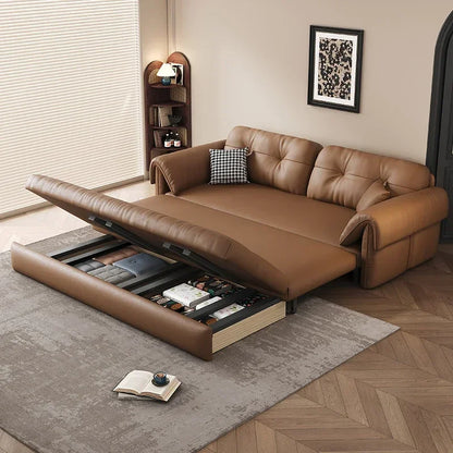 European Living Room Sofa Bed Brown Faux Leather Italian Modern Sleeper Double Couch Chaise Lounge Small Divano Letto...
