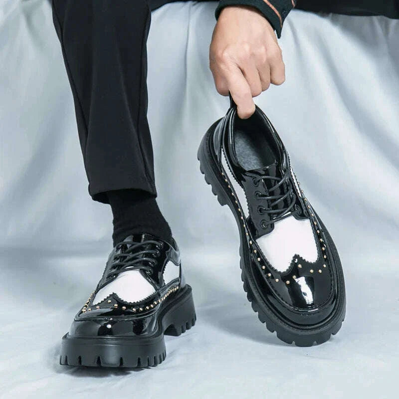 Men Casual Office Business Formal Oxford Thick Bottom Dress Shoes Men Gentleman Outdoor Patent Leather Wedding Shoes Fashion