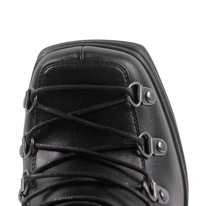 Onlymaker Double Platform Punk Boots Side Zipper Lace-up Fashion Matte Ankle Boots