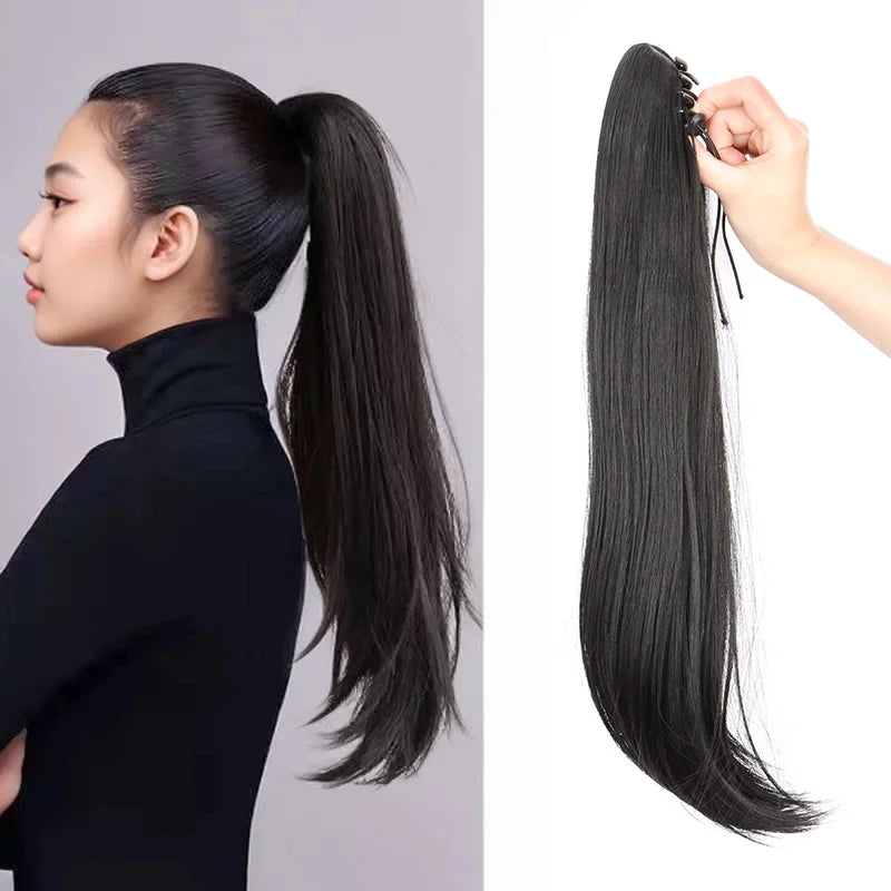 Synthetic 40cm/50cm Claw Clip Micro Curly in Ponytail Extension Long Straight Curly Black Brown Ponytail Hairpiece for...