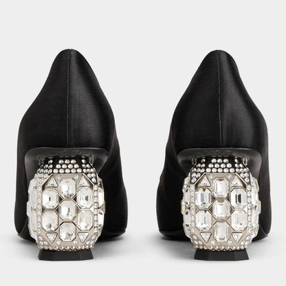 New Rhinestone High Heels Women Slip-On Pumps Women Square Toe Party Crystal Dress Shoes Femmes Chaussures Zapatos De Mujer - Kimlud