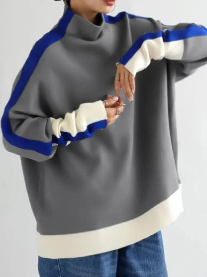Bohohipei 2024 Latest Female High Neck Hoodless Sweatshirts Spring Autumn Long Sleeves Fashion Patchwork Casual...