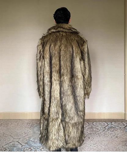 Men's fur coat, Wolf fur, fox fur, lapel long overcoat, winter windproof and warm windbreaker, large size