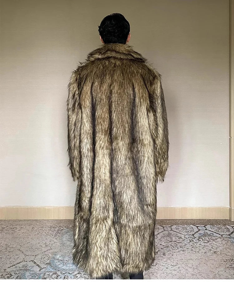 Men's fur coat, Wolf fur, fox fur, lapel long overcoat, winter windproof and warm windbreaker, large size