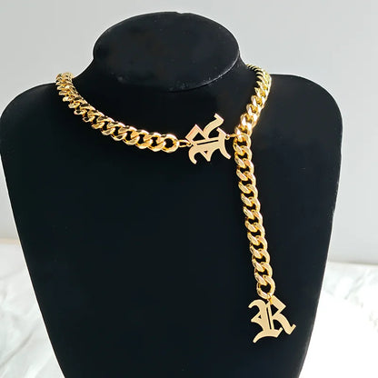 DUOYING Gothic Initial Letter Drop Choker Necklace Gold Plated Thick Cuban Link Chain Old English for Women Custom Jewelry Gif