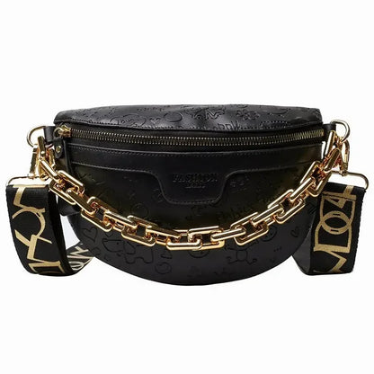 Cartoon Pattern empaistic PU Leather Fanny Pack For Women Luxury Chain Waist Bag Female Cute Waist Pack Wide Strap Crossbody Bag