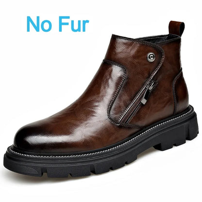 British Style Fashion Men's Casual Leather Boots Outdoor High Top Genuine Leather Non-slip Ankle Boots Retro Style Walking Botas