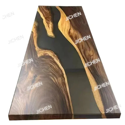 JC Resin Table Spot River Table Walnut Solid Wood Large Board Tea Table Resin Large Board Tea  Gold Camphor Desk