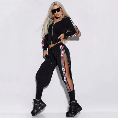 Gymdolphins Women's Sports Casual Two-piece Set Long Sleeve Zipper Hoodie and Lace-up Sweatpants 2025 New Loose Fit Pants Set - Kimlud